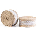 HUJI Natural Jute Burlap with Lace Ribbon for Arts Crafts Wedding Cake Rustic Decorations (10 yd,