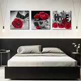 YOOOAHU Red Rose Flower Wall Decor Black and White Canvas HD Print Pictures Suitable for Bathroom Decorations and Kitchen Decorations Theme Sets