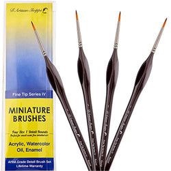 #1 Round Detail Paint Brush Set. Miniature Brushes for Detailing Art for Acrylic Watercolor Oil -