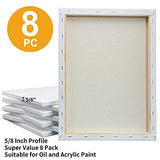 FIXSMITH Stretched White Blank Canvas - 12 x 16 Inch, Bulk Pack of 8, Primed, 100% Cotton, 5/8 Inch Profile of Super Value Pack for Acrylics,Oils & Other Painting Media.