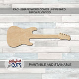 Electric Guitar Wood Cutouts for crafts, Laser Cut Wood Shapes 5mm thick Baltic Birch Wood, Multiple Sizes Available