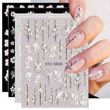 JMEOWIO 3D Embossed Flower Spring Nail Art Stickers Decals Self-Adhesive Pegatinas Uñas 5D Summer Floral Nail Supplies Nail Art Design Decoration Accessories 4 Sheets