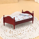 LQKYWNA 1/12 Miniature Single Bed with Floral Cloth Mini Bedroom Wooden Furniture Models for Dolls DIY Home Decorations (Brown)