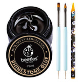 Beetles 15ml Nail Art Rhinestone Glue Gel Clear No Wipe Adhesive Resin Gems Diamonds Jewelry Gel Nail Polish Decoration With 2 Dual-Purpose Brush Pen 1 Wax Pencil