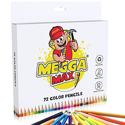 Megga Max Colored Pencils for Kids - Adult Coloring Books and Art Supplies - 72 Count Color Pencil Set with No Repeat Colors