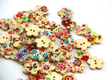 RayLineDo Mixed Flower Printed Flower Shaped Wooden Buttons Crafting Sewing DIY 2 Holes