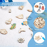 KISSITTY 300pcs Sea Animal Wooden Ornaments Unfinished Ocean Theme Wood Scrapbooking Embellishments Starfish Shell Lobster Wood Slices for Classroom Home Party DIY Activity Arts Crafts Decorations