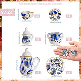 Geiserailie 2 Set 1:12 Dollhouse Miniature Porcelain Tea Cup 30 Pieces Mini Flowers Pattern with Golden Trim Teapot Cup Plate Dollhouse Kitchen Accessories