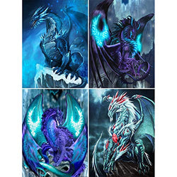 4 Pack 5D Full Drill Dragon Diamond Painting Kit, UNIME DIY Diamond Rhinestone Painting Kits for Adults and Beginner Embroidery Arts Craft Home Decor, 16 X 12 Inch(Dragon Diamond Painting Kits)
