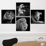 4 Pieces Living Room Wall Art Decor Black and White Animals Theme Prints Picture Canvas Decoration Framed Modern Home Painting Artwork (Animals A, 16x16inchx4pcs)