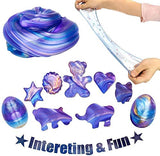 12 PCs Slime Eggs Easter Kit Silly Fluffy Galaxy Slime Planet Putty Easter Basket Stuffers Prefilled Easter Theme Party Favor Supplies Putty Stress Relief Toy for Kids (Include 4 packs color sequins)