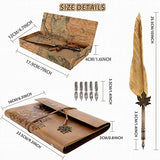 Ceuku Brown Leather Journal Notebook and Feather Quill Pen Set Maple Leaf Refillable Leather Journal with Kraft Paper A5 Leather Journal for Women Men Boys GirlsTravelers Artists Birthday Xmas Gift