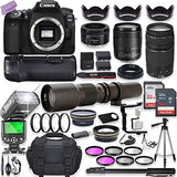 Canon EOS 90D DSLR Camera w/ 18-135mm Lens Bundle + Canon 75-300mm III Lens, Canon 50mm f/1.8 & 500mm Preset Lens + Case + 96GB Memory + Battery Grip + Speedlight Flash + Professional Bundle