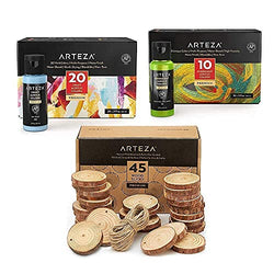 Arteza Acrylic Paint Set and Wood Slices Bundle, Painting Art Supplies for Artist, Hobby Painters & Beginners