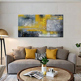 Large Abstract Yellow Gray Canvas Artwork Handmade 3D Textured Linen Wall Art Picture Framed Oil Painting Ready to Hang 60x30inch