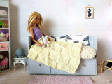 Miniature Blanket With Ornament. Dollhouse Bedding Quilt with Squares for 12-inch Size BJD Dolls.