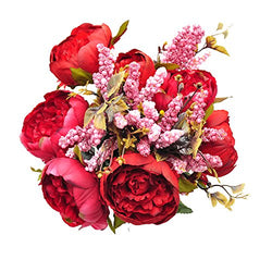 cn-Knight Artificial Silk Peony Bouquet 7PCS Flowers Per Brunch,Fake Real-Touch Arrangement for