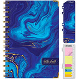 HARDCOVER Academic Year 2023-2024 Planner: (June 2023 Through July 2024) 5.5"x8" Daily Weekly Monthly Planner Yearly Agenda. Bookmark, Pocket Folder and Sticky Note Set (Dark Blue Marble)