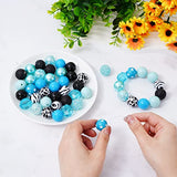 Whaline 50Pcs 20mm Blue Black Cow Beads 12 Styles Mixed Bubblegum Beads Set Blue Black Spacer Bead Chunky Beads Jumbo Plastic Beads for Crafts and Jewelry Making Boutique Craft Supplies