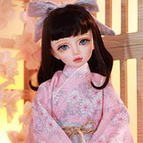 BJD Doll 1/4 SD Japanese Style Girls Dolls DIY Cherry Sakura Kimono Toys with Full Set Clothes Shoes Wig Makeup Gift for Girls