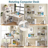 Tribesigns Rotating Computer Desk with 5 Shelves Bookshelf, Modern L-Shaped Corner Desk with Storage, Reversible Office Desk Study Table Writing Desk on Wheels for Home Office (White)