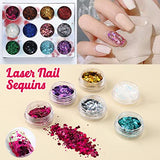 15 Sheets Nail Stickers with Flower Fruits Season Stickers 5D and 3D Self-Adhesive, 5 Boxes Nail Art Designs with Nail Foils, Nail Rhinestones, Butterfly Leaves Heart Snow Christmas Sequins, Chunky and fine Mixed Glitter