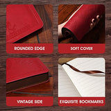 CAGIE Leather Vintage Journals for Writing Soft Cover 256 Lined Pages Notebook 180 Lay Flat for Men Travel Diary, 5.7'' x 8.3'', Red