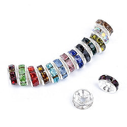 Bingcute 100 Pcs Bright Silver Crystal Rondelle Spacer Bead Plated 8mm Beads for jewelery Making