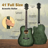 Costzon 41” Full Size Cutaway Acoustic Guitar Set, 6-String Dreadnought Starter Guitarra Bundle Kit w/Gig Bag, Strap, Tuner, Capo, Picks, Extra Strings & Stand for Beginner Adult (Green)