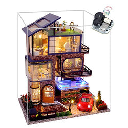 ZQWE 4-Story Villa Model Hand-Assembled Dollhouse Kit 3D Wooden Large Villa Building Puzzle Modern Elevator with Swimming Pool and Garage Christmas Gifts for Children(with Music and dust Cover)