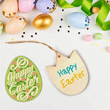 Rainmae 120 Pieces Easter Unfinished Wood, Bunny, Egg, Flower and Tulip Shape Hanging Ornaments with Twine and Googly Wiggle Eyes for Easter Party Decorations