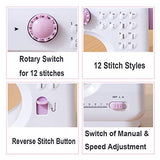 Dechow Sewing Machine for Beginners, Electric Portable, 12 Built-in Stitches with Reverse Sewing, 2 Speeds Double Thread with Foot Pedal, 14 Pcs Floral Cotton Fabric, 20 Pcs Nose Bridge Metal Wire, 21 Yards Elastic Rope, 27 Pcs DIY Sewing Kit Set (Purple)