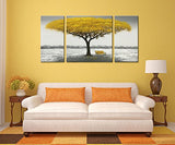 Winpeak Hand Painted Yellow Tree Modern Oil Painting Landscape Canvas Wall Art Abstract Picture Home Decoration Contemporary Artwork Framed Ready to Hang (48" W x 24" H (12"x24" x2pcs, 24"x24" x1pc))