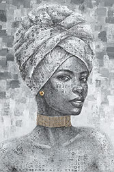 Yelash African American Women Wall Art Modern Canvas Picture Fashion Black Lady Wearing Jewelry Painting Black and White Themed Artwork Poster Ready to Hang (16"x24"x1 Panel)