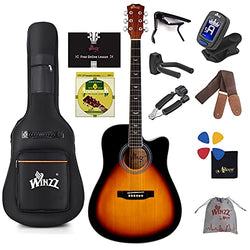 WINZZ AF168C Full Size Spruce Acoustic Acustica Guitar Cutaway for Adult Beginners Students with Advanced Kit Right Handed, 41 Inches, Sunburst