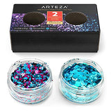 ARTEZA Multi-Purpose Chunky Holographic Glitter Jars (Set of 2 Colors: Mermaid Rain & Electra - 5 g Each)