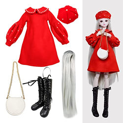 Proudoll 1/3 BJD Doll Clothes 60cm 24in SD Ball Jointed Dolls Accessories Set Beret Wig Dress Crossbody Bag Boots