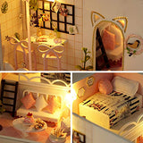 WYD Wooden Combination loft Dollhouse Miniature DIY House with LED Lights and Furniture Kit Creative Craft Assembling Christmas Toys Dollhouse 3D Kits (Pink time)