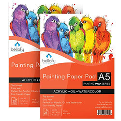 Bellofy A5 Painting Paper Pad Set of 2-25 Sheets / 50 Pages - Acrylic Oil Watercolor Cold Pressed Rough Finish Paper - 5.8 x 8.3 inch Small 246 lB / 400 GSM - Art Paper for Kids
