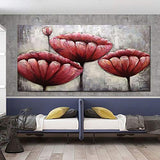 Yotree 24x48 Inch Paintings,Red Wall Art Elegant Poppy Flower 3D Hand-Painted On Canvas Abstract Artwork Art Ready to Hand