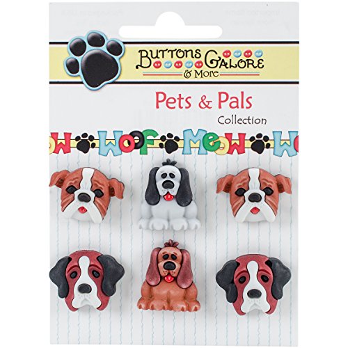 Buttons Galore PP102 Pets & Pals Buttons (6 Pack), Dog Days, Multicolor