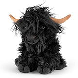 Living Nature Black Highland Cow with Mooing Sound, Realistic Soft Cuddly Farm Toy, Naturli Eco-Friendly Plush, 9 Inches