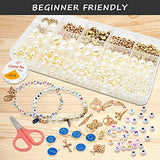 926 Pcs Yeegfey Clay Beads for Bracelet Making kit, 4-12mm White Pearl Bracelet Kit 50 Pcs Gold Pendants Kit Constellation Pendant Kit with Elastic Strings Jewelry Making Kit Beads Necklace Making Kit