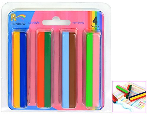 Square Rainbow Crayon Set, Washable Non Toxic Crayons Safe for Toddlers, Kids and Children, 4 Bright Colorful Fun Colors Perfect Party Favor, Pack of 4