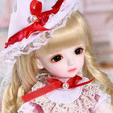 YNSW BJD Doll, Doll in Red and White Lace-Edged Dress 1/6 10 Inch 26 cm Jointed Dolls Action Figure + Makeup + Accessory There are Also