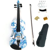 Aliyes Acoustic Violins Full Size Solid Wood Intermediate White&Blue Flowers Violin Kit For Beginners With Case,Shoulder Rest,Bow,Rosin,Extra Bridge And Strings(ALYSDS-1201)