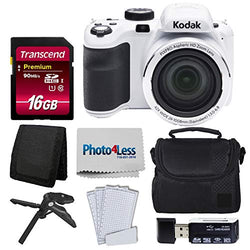 Kodak PIXPRO AZ421 Digital Camera (White) + Camera Case + Transcend 16GB SDHC Class10 UHS-I Card 400X Memory Card + USB Card Reader + Table Tripod + Accessories