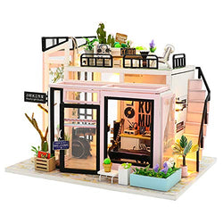 Dollhouse Miniature with Furniture, DIY Wooden Doll House Kit Plus LED Dust Cover and Music Movement, 1:24 Scale Creative Room Idea Best Gift for Children Friend Lover（Hour Light Studio）