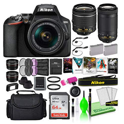 Nikon D3500 24.2MP DSLR Digital Camera with 18-55mm and 70-300mm Lenses (1588) USA Model Deluxe Bundle -Includes- Sandisk 64GB SD Card + Large Camera Bag + Editing Software + Spare Battery + Filters