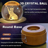 Valentines Day Gifts for Her/ Him/ Kids, 3D Moon Laser Engraved Crystal with Led Light Rotating Music Box Base, Wooden Base USB Rechargeable Gift for Girls Girlfriend Boyfriend Wife Family (cat-Warm)